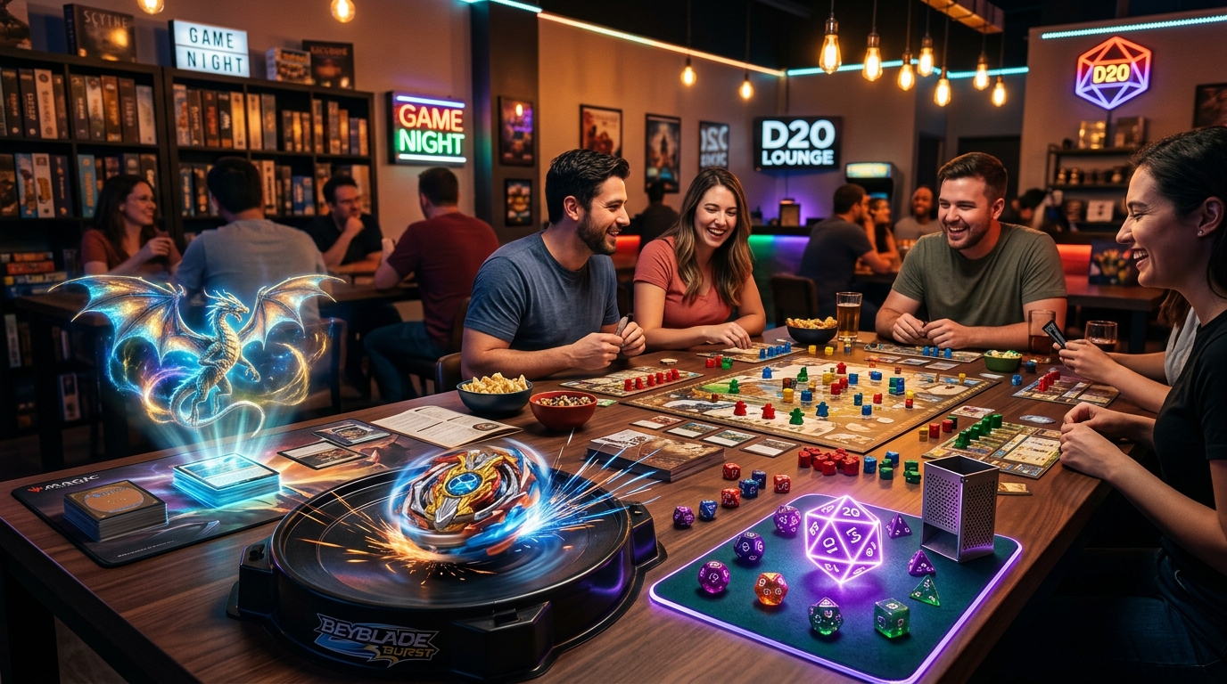 Mesa de Jogos Maringá Board Games com Tabuleiro, Cartas TCG, Beyblade e D20